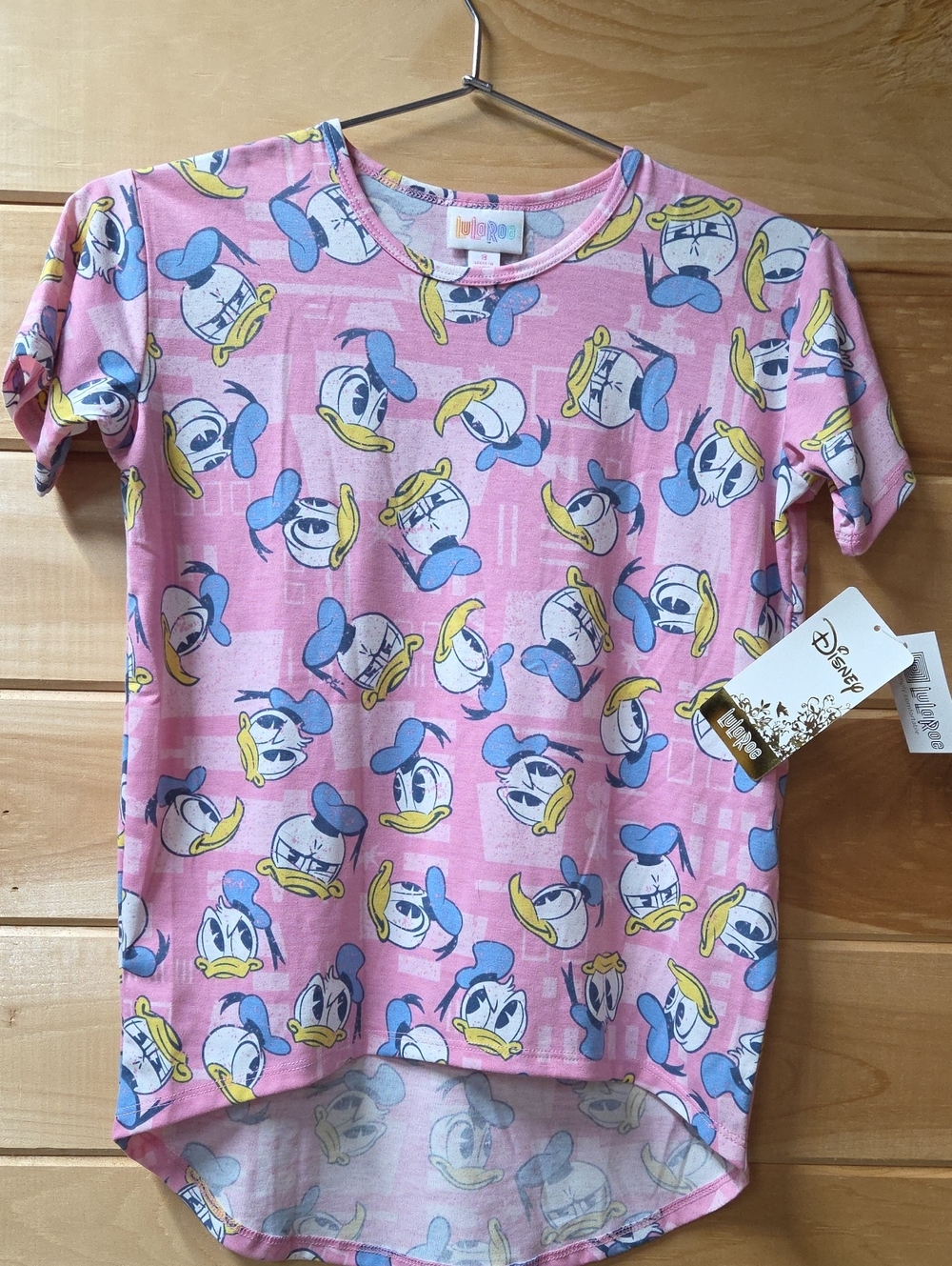 LuLaRoe Disney Gracie Pink Donald Duck Allover Print Tee